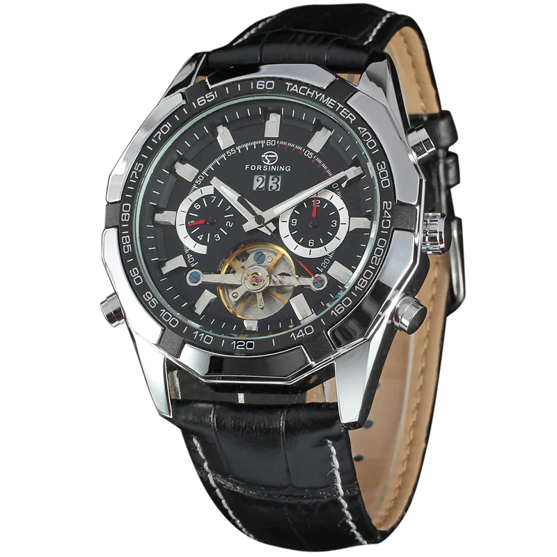 Часы Forsining мужские Montre Homme день/неделя/24 часа турбийон Авто механические часы из искусственной кожи наручные часы Подарочная коробка