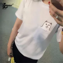 Lei SAGLY 2018 New Fashion Pocket Harajuku Style T Shirts Wild Cat Lovers Big Yards Women