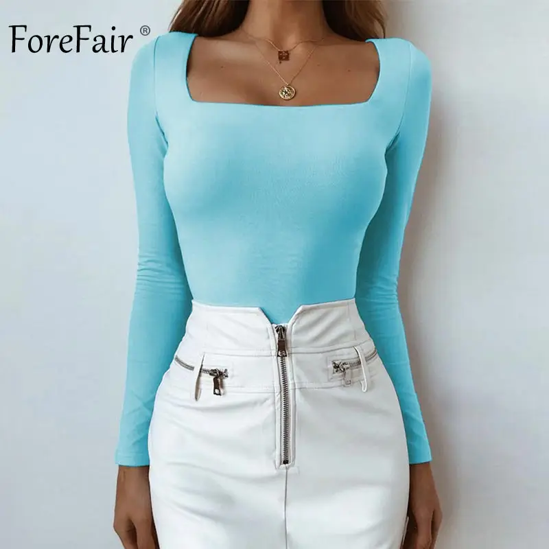 Forefair футболка с длинным рукавом сексуальная черная белая квадратным вырезом