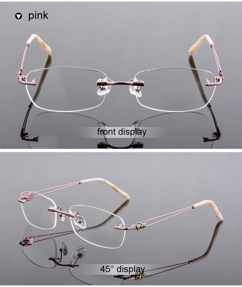 QianJing NewHigh-end сплав бескаркасные кирпичные камни отделка женские очки Рамка компьютер оптические очки для рецепта женские - Цвет оправы: Розовый