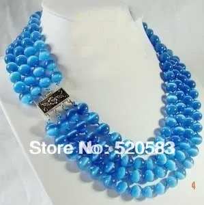 

RARE 4 ROWS 8MM BLUE OPAL BEAD NECKLACE 17-20