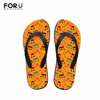 

FORUDESIGNS Orange Music Note Teenager Student Summer Slippers Women Casual Flat Beach Shoes Rubber Sole Ladies Flip Flops Hot