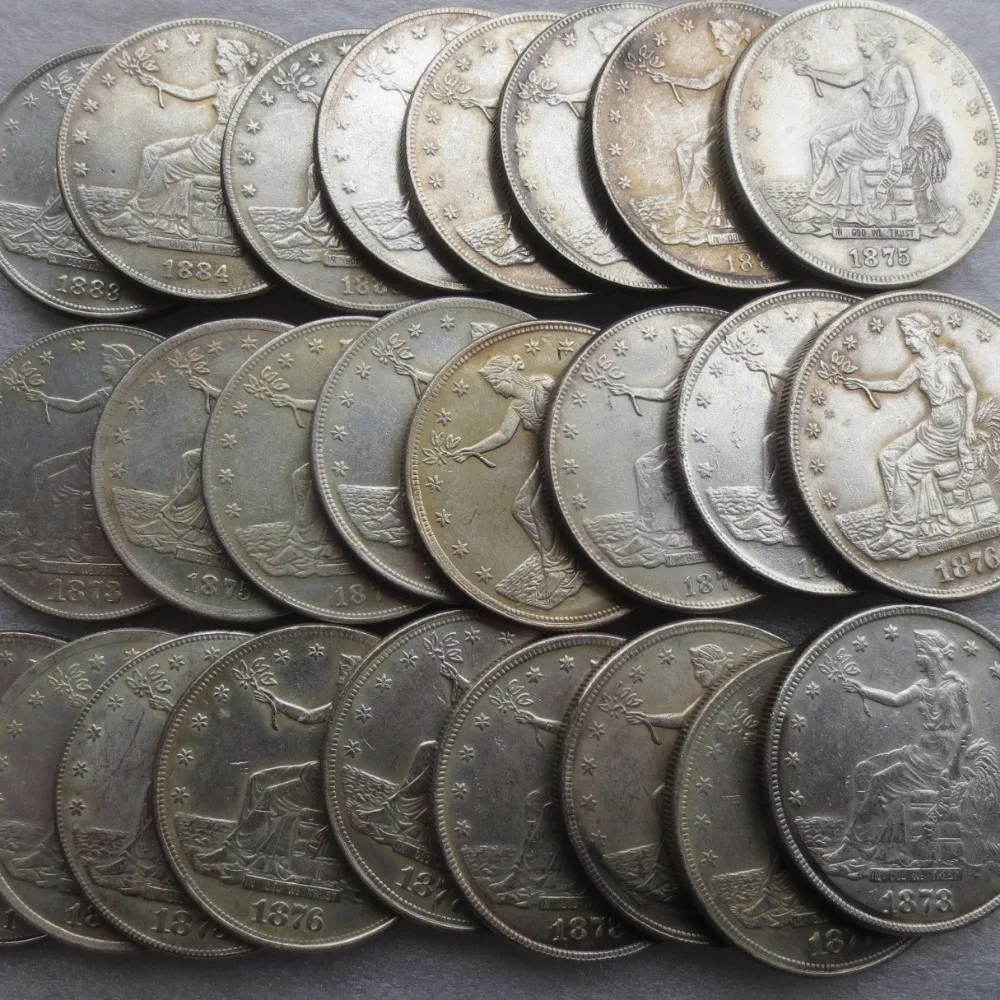 

US Coins Whole Set (1873-1885)-P-S-CC 25pcs Trade Dollar Silver Plated Copy Coins