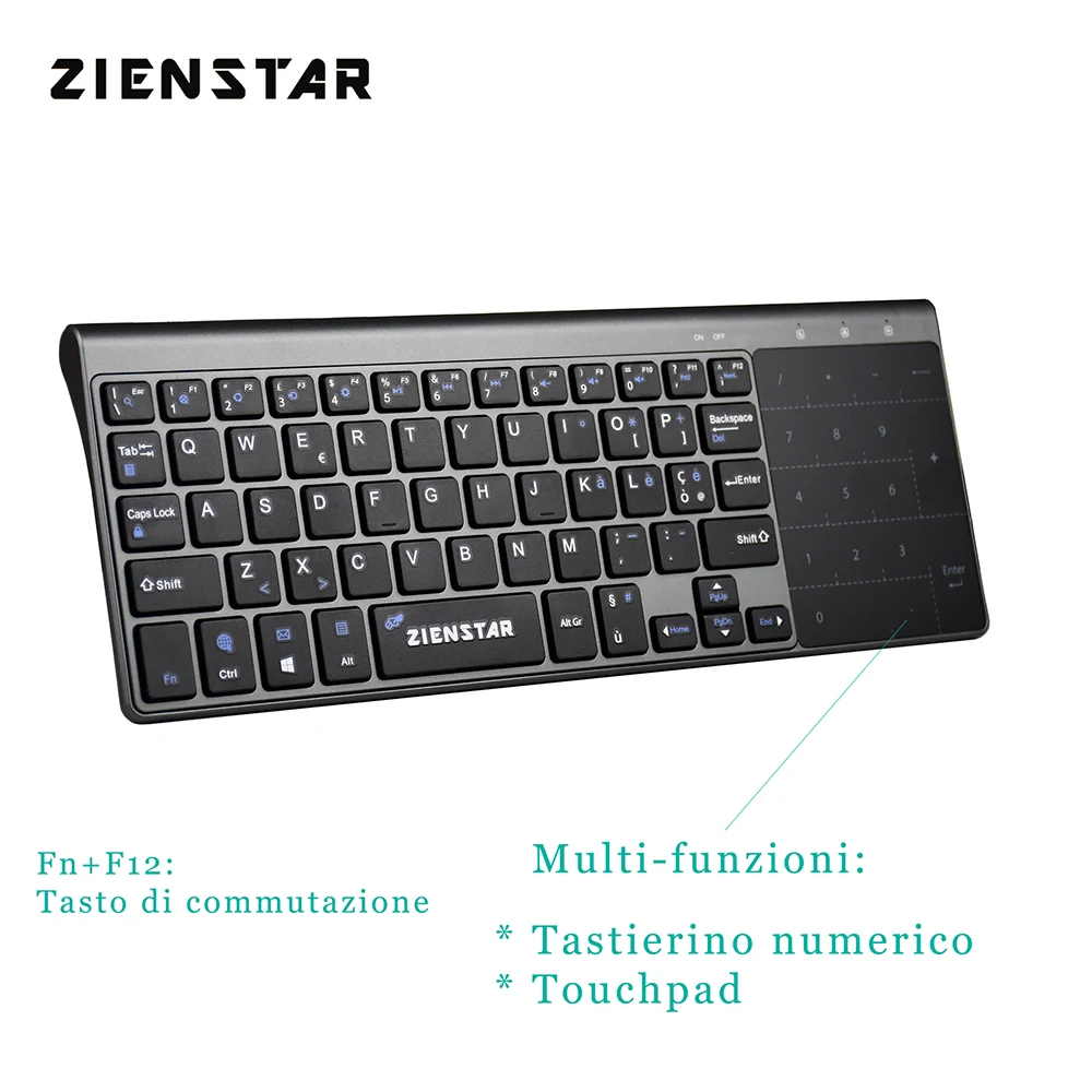 Zienstar итальянская Беспроводная мини-клавиатура с тачпадом и Numpad для Windows PC, ноутбука, Ios pad, Smart tv, HTPC IP tv, Android Box