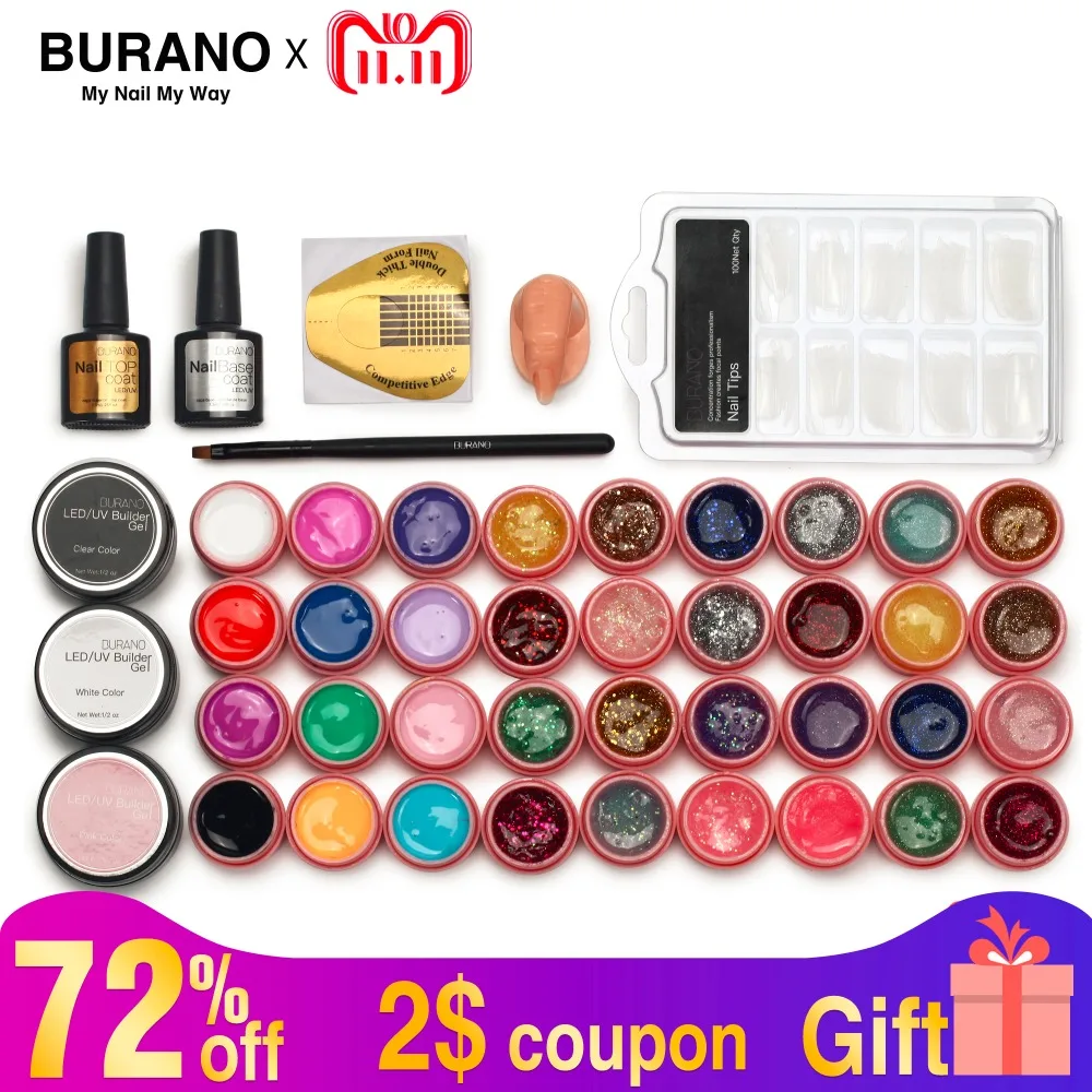 

Burano Hot 36colors uv gel nail polish kit manicure set nail art tools topcoat building gel set 806