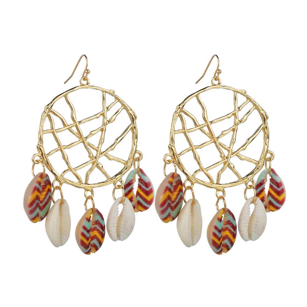 

MESTILO Gold Colorful Shell Dangle Earrings For Women Summer Party Jewelry Handmade Conch Fringed Drop Earrings Tassel Bijoux