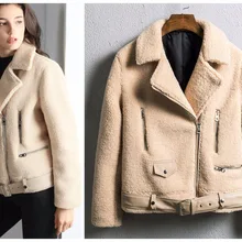 Guesod Женская осенне-зимняя верхняя одежда с овечьим мехом Двусторонняя меховая мотоциклетная Верхняя одежда куртка пилот пальто