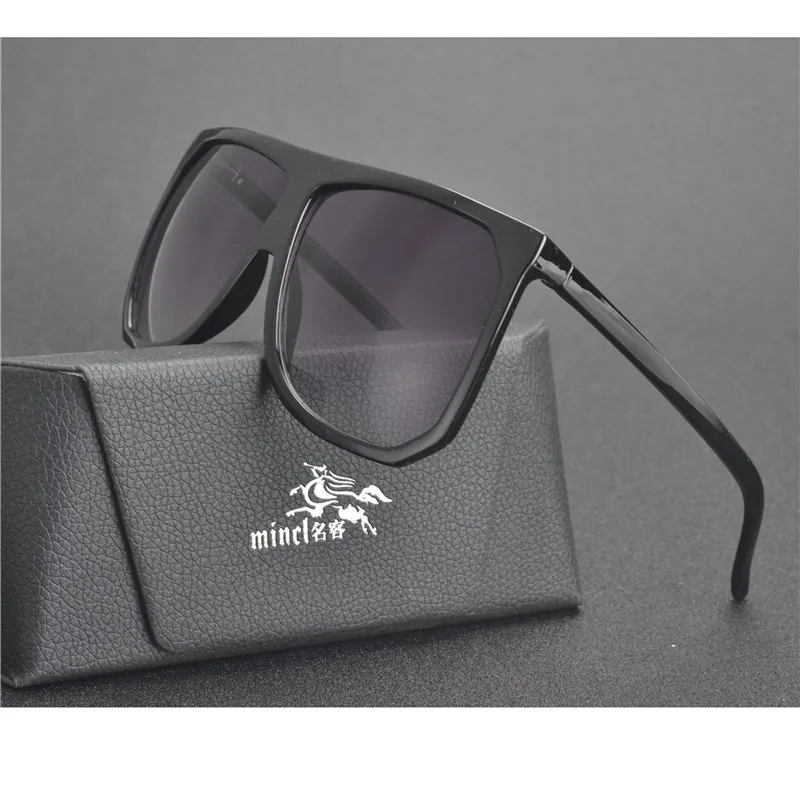 MINCL/бренд Ретро рамка квадратные мужские солнцезащитные очки все черные негабаритные большие мужские женские солнцезащитные очки с коробкой FML