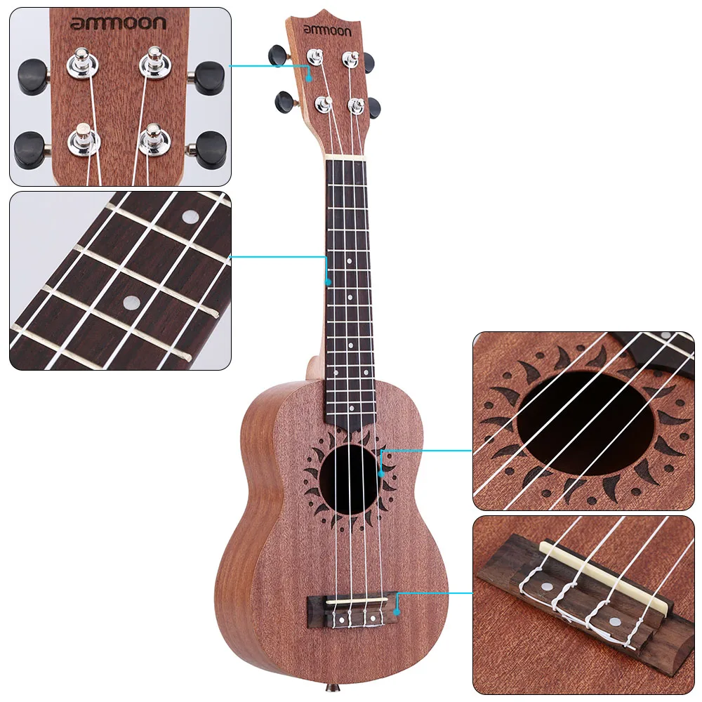 Ammoon 2" Акустическая гитара Sapele Ukelele 15 Лада 4 струны Гавайская гитара высокого качества струнный музыкальный инструмент