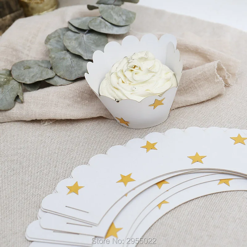 

Gold Star Cupcake Wrappers,Twinkle Twinkle Little Star cupcake wrapper, birthday Cupcake sleeves,baby shower
