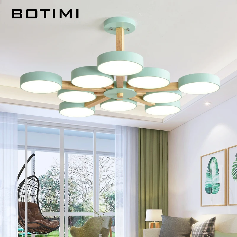BOTIMI 220 светодиодный светодиодная люстра с металлическим абажуром для гостиной современные потолочные люстры деревянные люстры комнаты