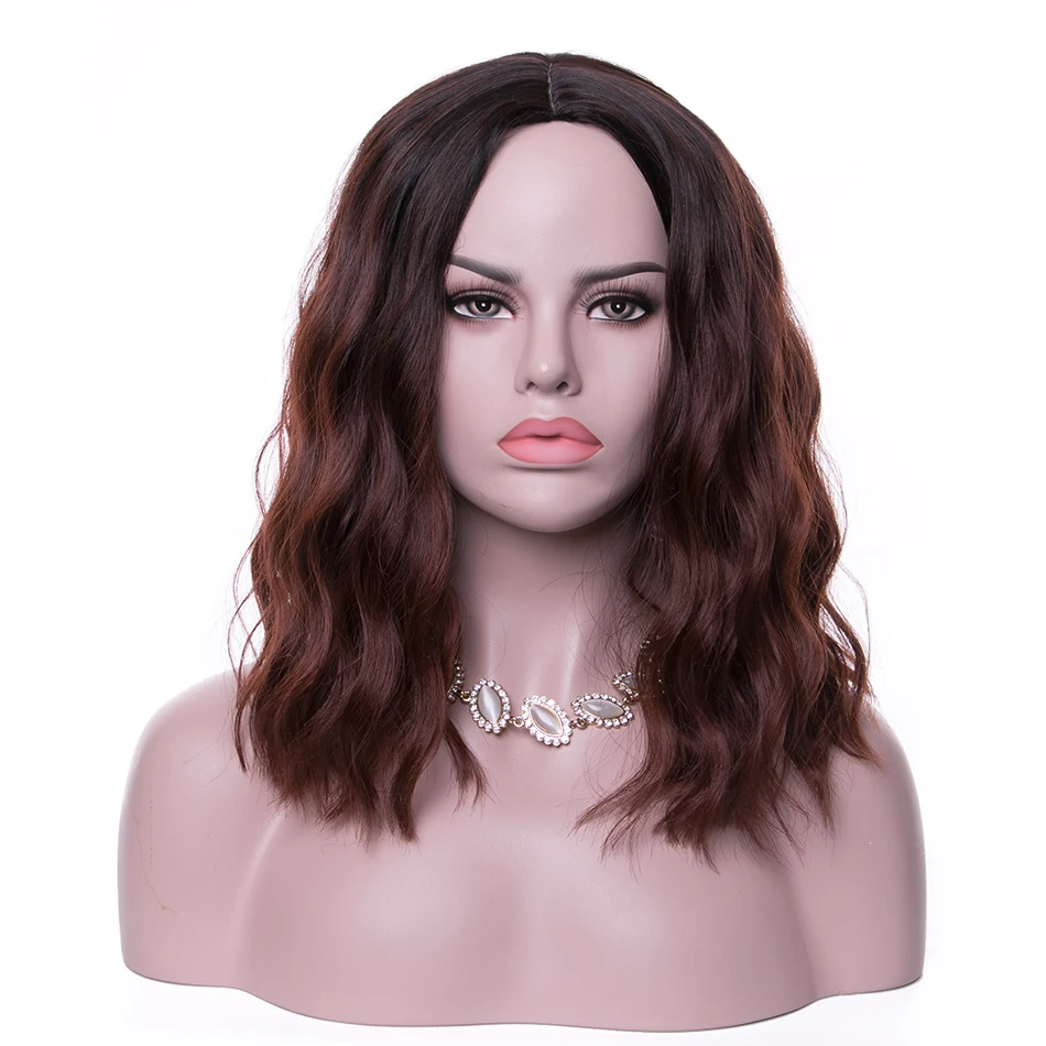 Rosa Star Short Wavy Synthetic Wigs For Women Middle Part Black Heat Resistant Cosplay Costume Wig 11 Color - Color: Black To Dark Brown