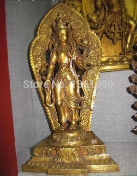 

xd 00648 16.5"Tibet Buddhism Amazing 100% Bronze Gold Padmapani Kwan Yin Buddha Statue
