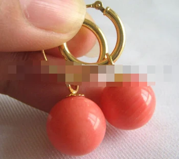 

Free shipping 1583 natural perfect round pink coral earring