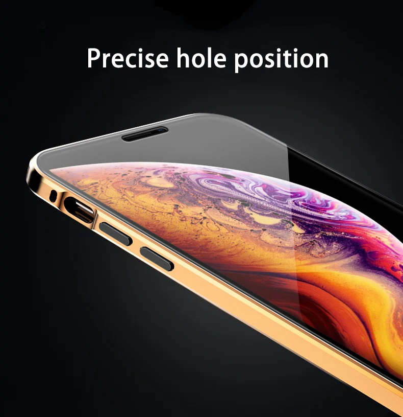 Двусторонний чехол для телефона с магнитной адсорбцией для iPhone 6, 6 S, 7, 8 Plus, чехол для iPhone X, XR, XS, Max, металлический чехол из закаленного стекла