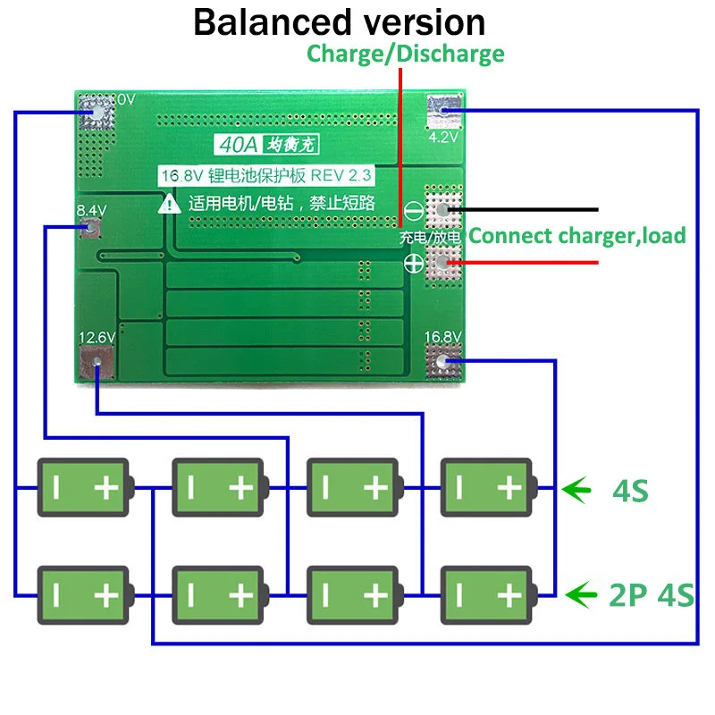 Módulo de cargador de batería de litio de iones de litio, placa de protección PCB BMS 18650, módulo de celda Lipo con equilibrador para Motor de taladro, 40A, 4S