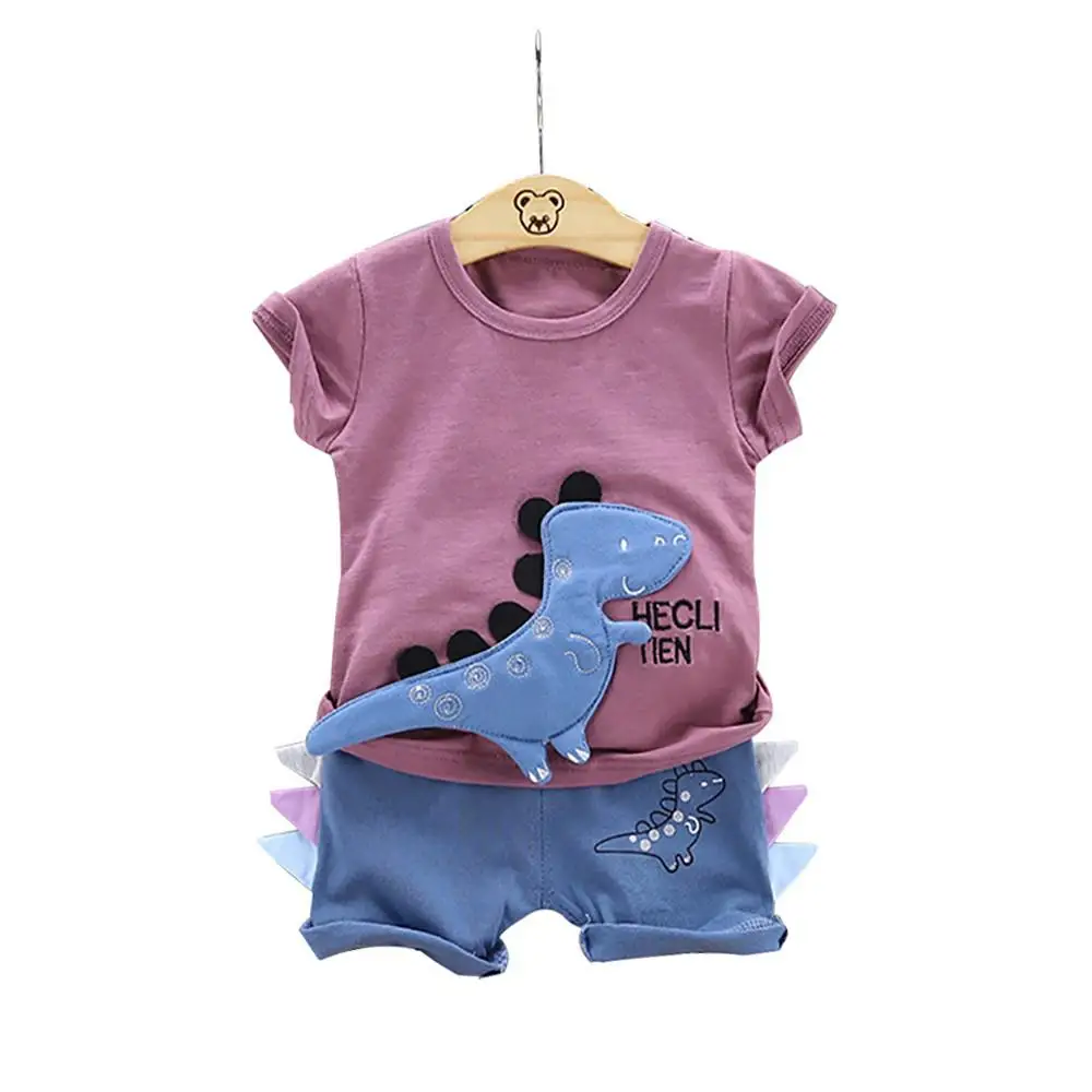 Стильная футболка с короткими рукавами и рисунком динозавра + шорты для мальчиков и девочек