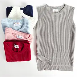 Для женщин Свободные свитеры жилет Harajuku 2018 корейский новый зимний Круглый воротник вязанный шерстяной жилет Женский Сторона Сплит свитер