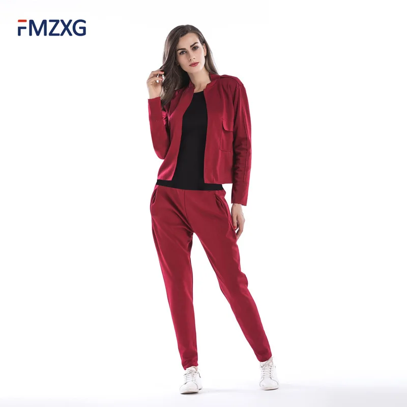 

Spring 2018 New European and American Fashion Suit Female Long-sleeved Jacket + Trousers Two Sets Ladies Casual Cardigan Coat