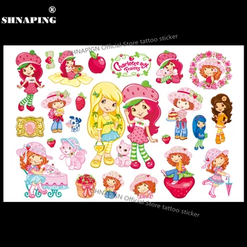

SHNAPIGN Charlotte Aux Fraises Child Temporary Tattoo Body Art Flash Tattoo Stickers 17*10cm Waterproof Henna To Car Styling