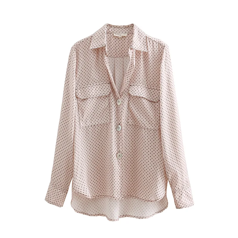 

2019 women elegant polka dot print casual slim smock blouse shirts women retro long sleeve pockets femininas blusas tops LS2815
