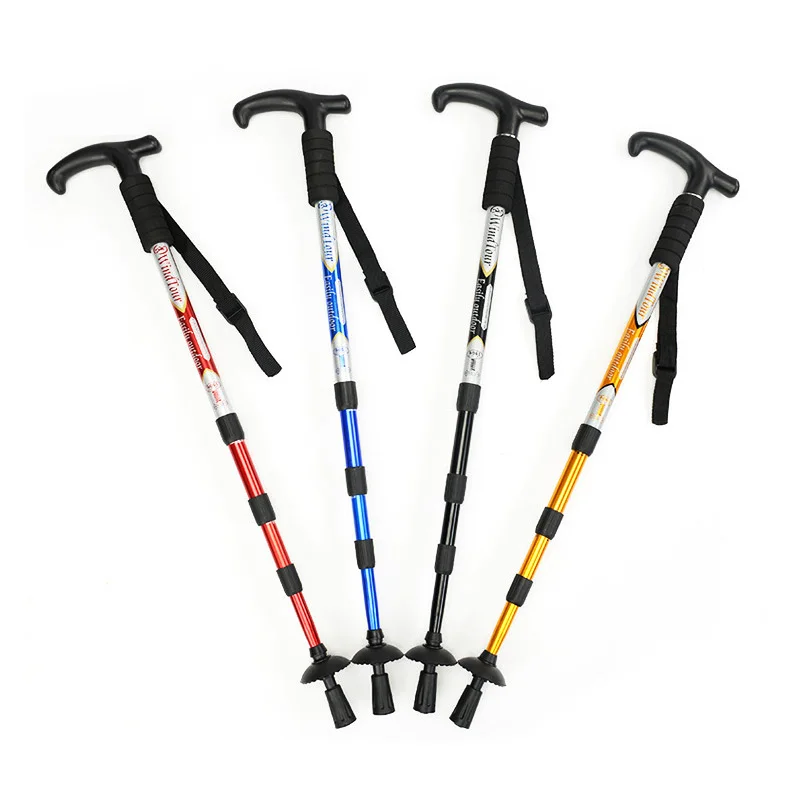 

Wind Tour 4-Section Camping Hiking Walking Stick Aluminium Alloy Telescopic Walking Anti-shock Stick Trekking Poles Alpenstock