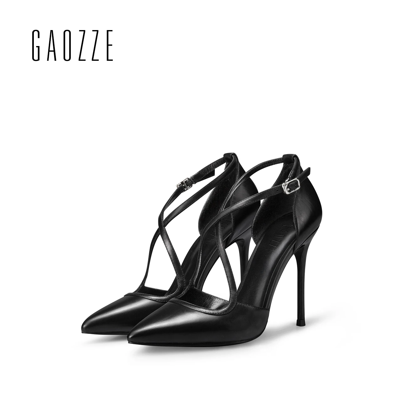 

GAOZZE female high-heeled sandals cross straps leather sandals Black sexy high heels pumps pointed toe women shoes spring 2017