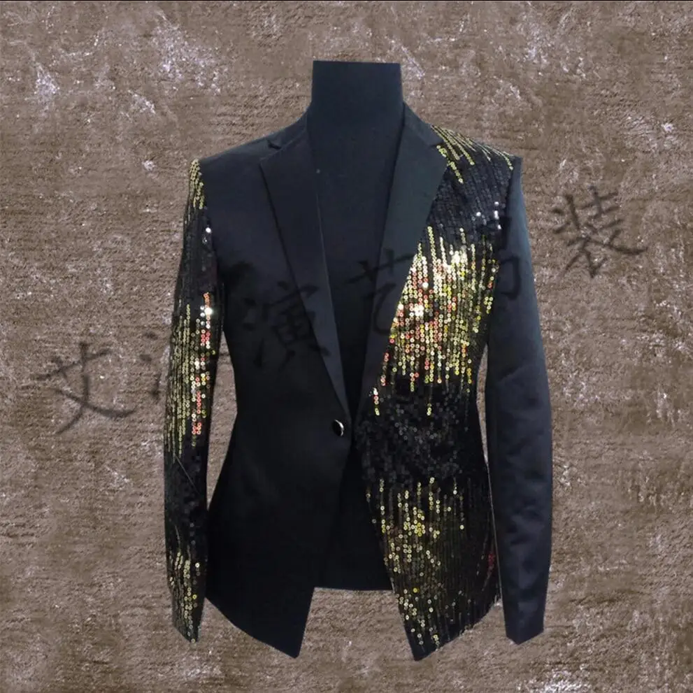 S-4XL новая демисезонная куртка, плюс размер, Мужская одежда, черный плюс золото костюмы с блестками платье, Блейзер Пальто для певцов в ночном клубе сценические костюмы - Цвет: Черный