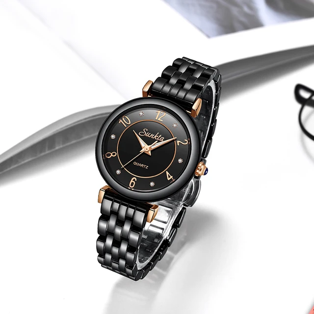 2021New SUNKTA Ceramics ladies watch business quartz watch ladies top brand luxury female watch girl clock
