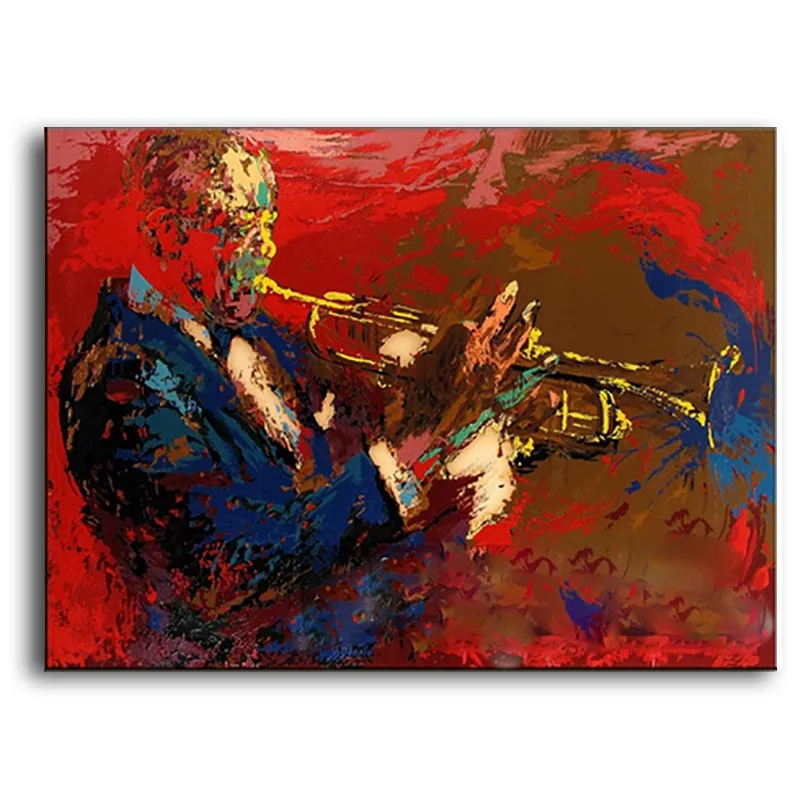 American Style Hand Painted Abstract portrait Oil Painting on Canvas Wall Painting Music Performers Instrument Trumpet Paintings
