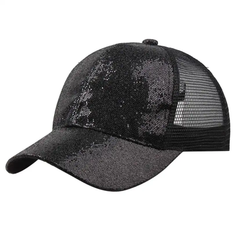 New Fashion Unisex Women Casual Daily Ponytail Baseball Cap Sequins Shiny Messy Bun Snapback Hat Sun Classics Caps #4F03 (12)