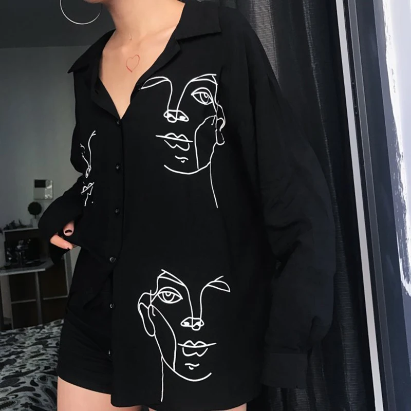 

2019 Summer Tops Solid Color Casual Harajuku Blouses Blouse Women Cartoon Print Short Sleeve Shirt Femme Streetwear Clothing