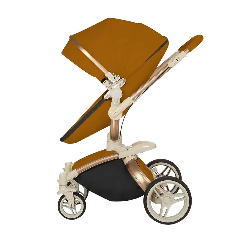 Дорогой светильник, складная детская коляска, ПУ материал, водонепроницаемая алюминиевая рама, высокий пейзаж, роскошная коляска - Цвет: brown