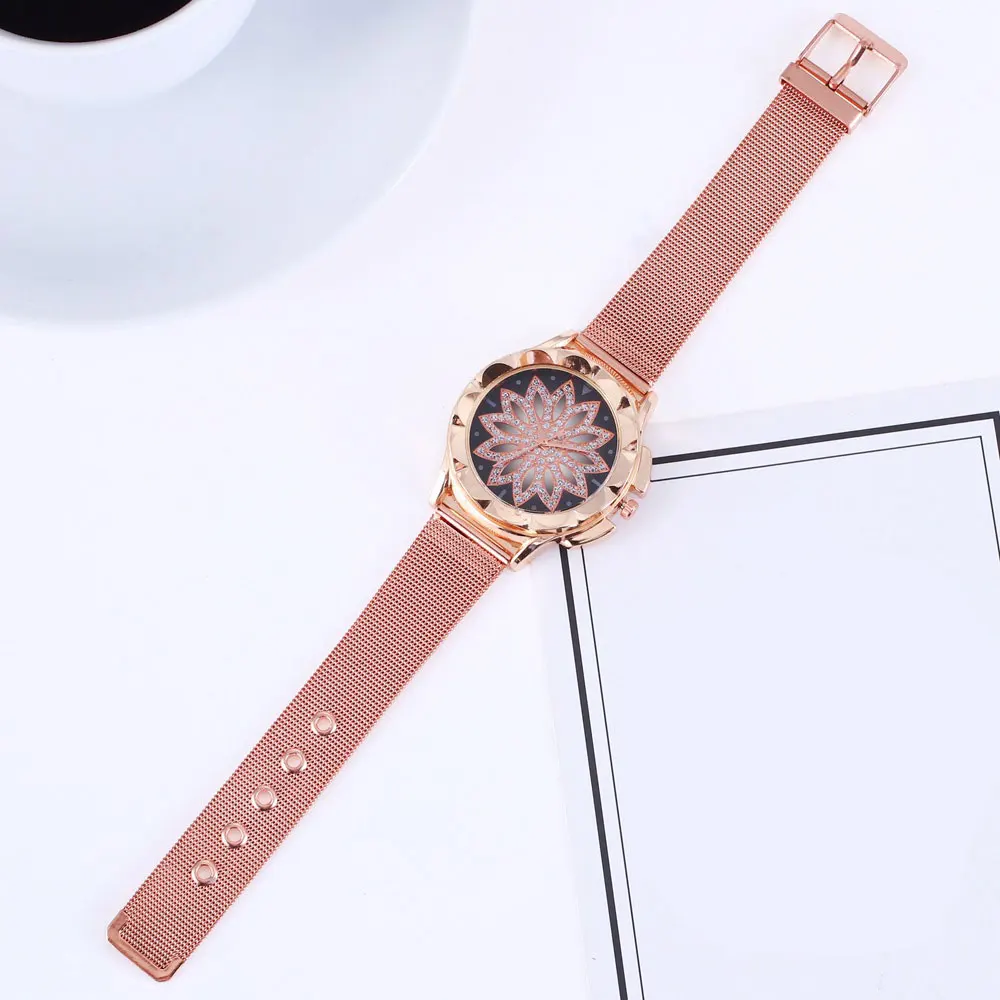 Кварцевые часы Женские Роскошные наручные часы с браслетом женские модные розовые с золотыми цветами и стразами свадебные наручные часы