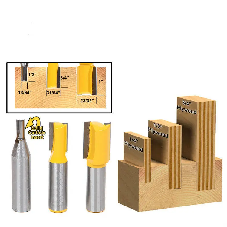 3 Pz/Set Sottomisura Compensato Dado Router Bit Set-1/4 "Shank Tenone Fresa Z