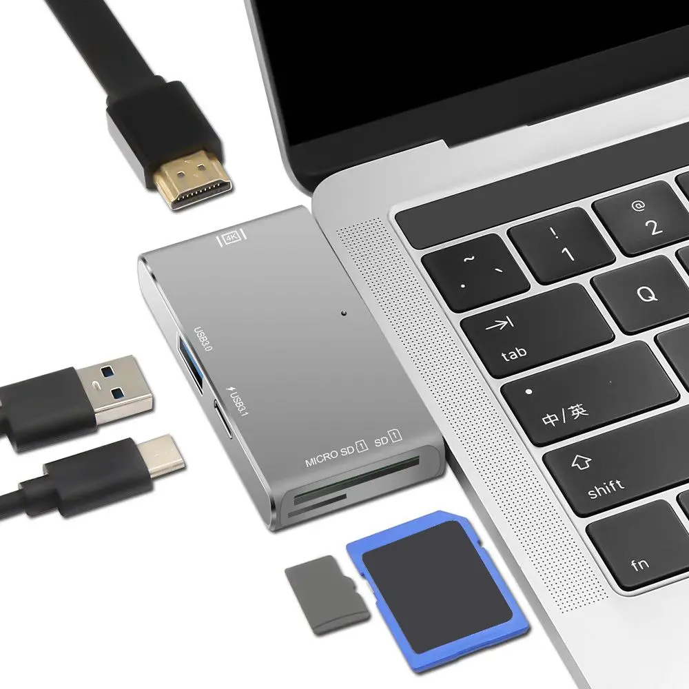 5 в 1 с двойным USB type C к HDMI 4K 30 Гц USB 3,0 SD TF концентратор-картридер type C зарядка PD адаптер для Macbook 13 15 дюймов