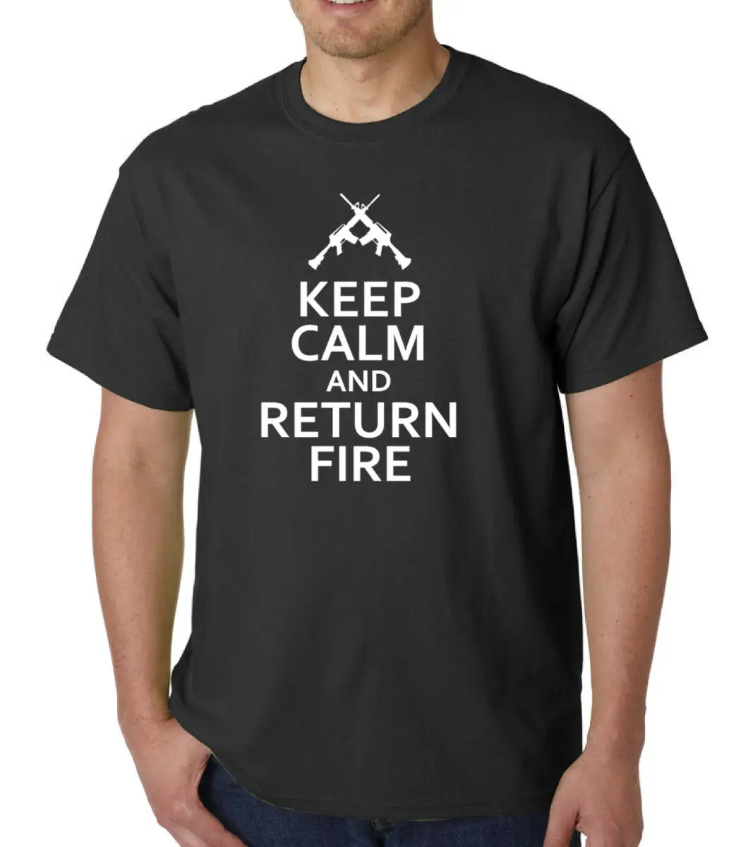 Keep Calm And Return Fire T Shirt guns 2nd adaption американская военная армейская футболка|Футболки| |