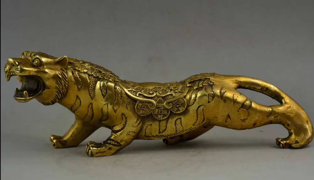 

10.0Inch Old Handwork Copper Carving Running Leopard Fierce Lifelike Big Statue