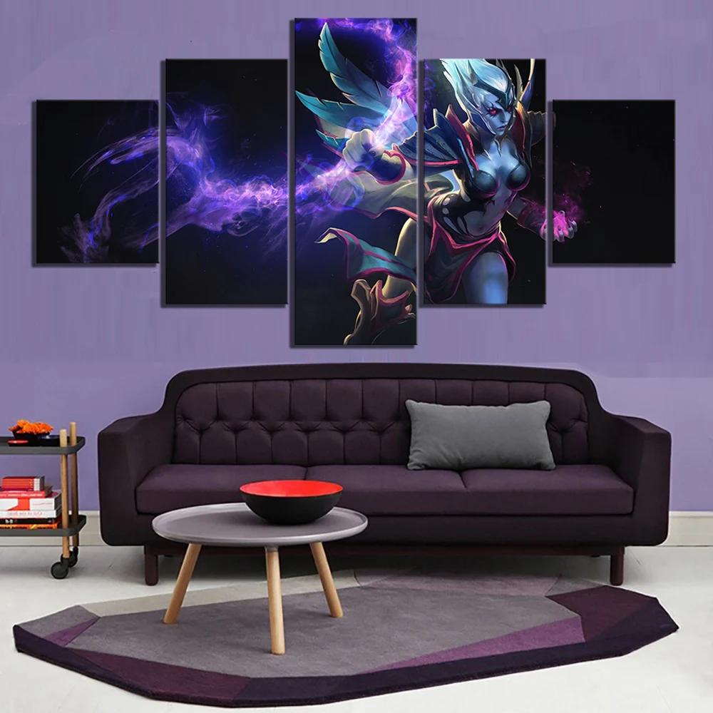 Wall Art Modular Pictures Canvas Printed 5 Panel Vengeful Spirit DOTA 2 Video Game Home Decor Poste
