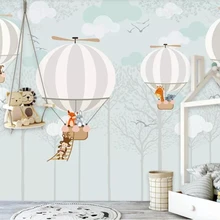 Beibehang большие 3d обои мультфильм горячий воздушный шар мультфильм животное обезьяна жираф детская комната фон стены 3d обои