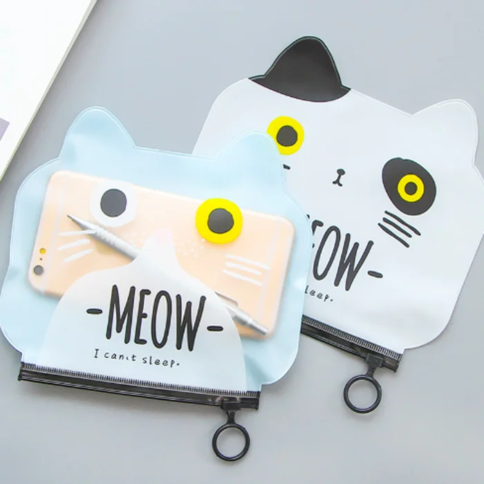 

4 Pcs New Kawaii Fat Cat 'Meow' PVC Waterproof Car Bag Stationery Storage Organizer Bag School Supplies Card Holder