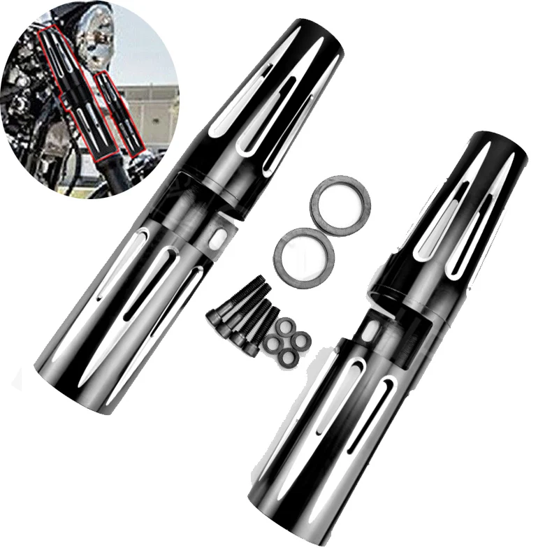 

for Harley XL883 XL1200 2004-2013 39mm 14" Motorcycle Black Fork Shrouds Boots Covers Shock Slider Narrow Glide