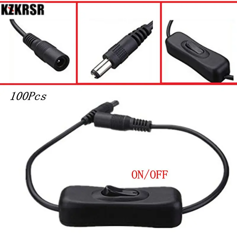 100Pcs 5.5*2.1mm 30cm DC Female Male Power Cable Connector Plug adaptor In Line On Off Switch Jack Wire For CCTV LED Strip Light |