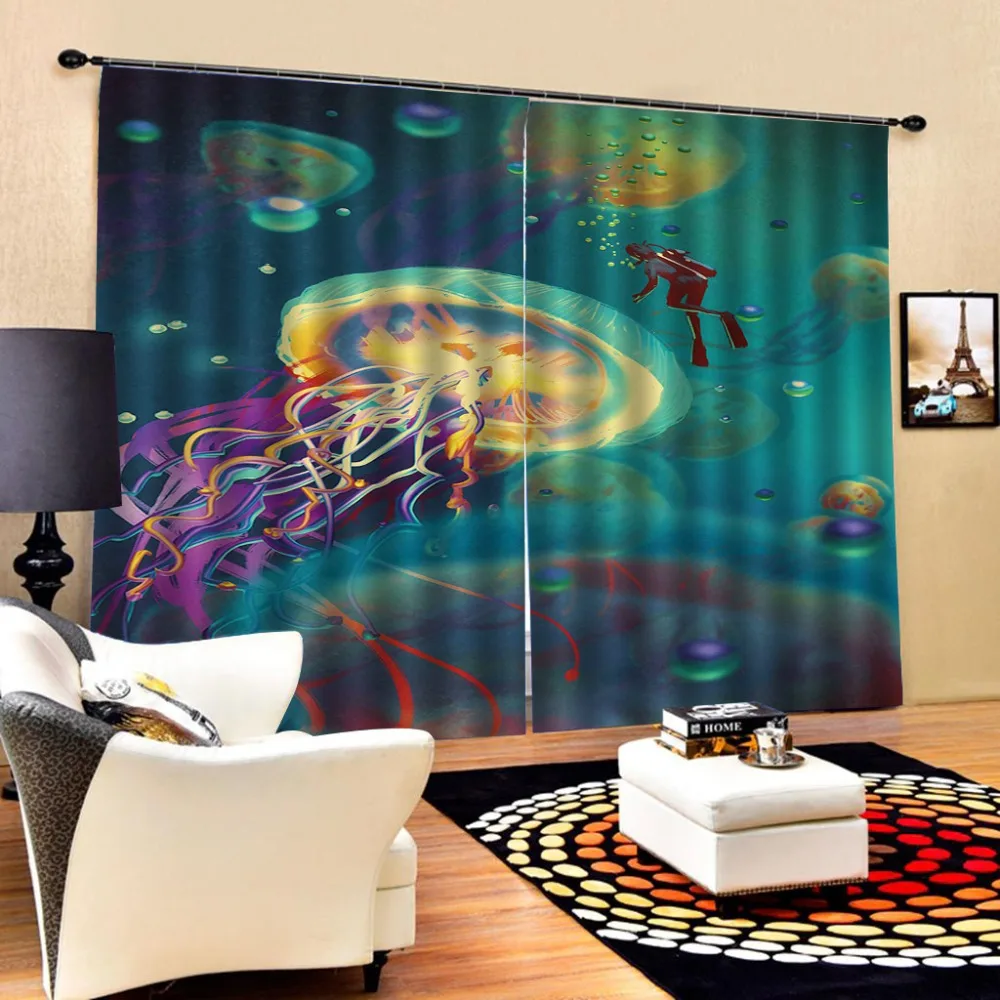 3D занавес Роскошные Затемненные окна занавески для гостиной мультфильм океан занавески