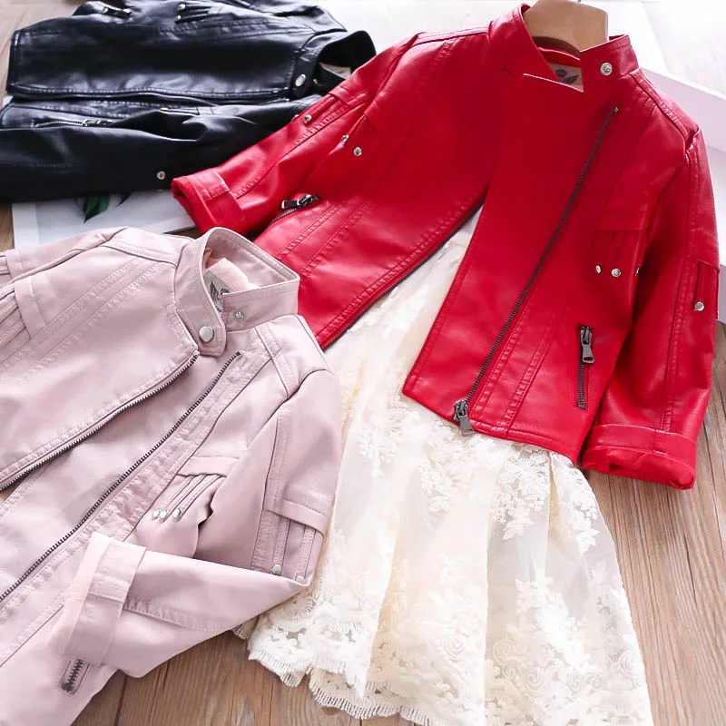 

Fashion Kids Leather Jackets For Girls Coat PU Leather Boys Zipper Jackets Children Outerwear Coat Girls Clothing