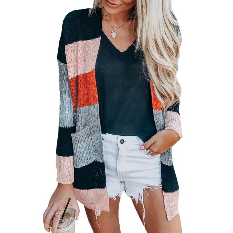 

Knitting Cardigan Girls Multi-Color Rainbow Stripe Long Oversized Sweater Sueter Mujer Invierno 2019 Autumn Winter Cloth Ez*