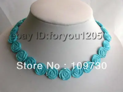 

Jewelry 0011873 Natural Green Turquoise Flower Necklace 14KGP!