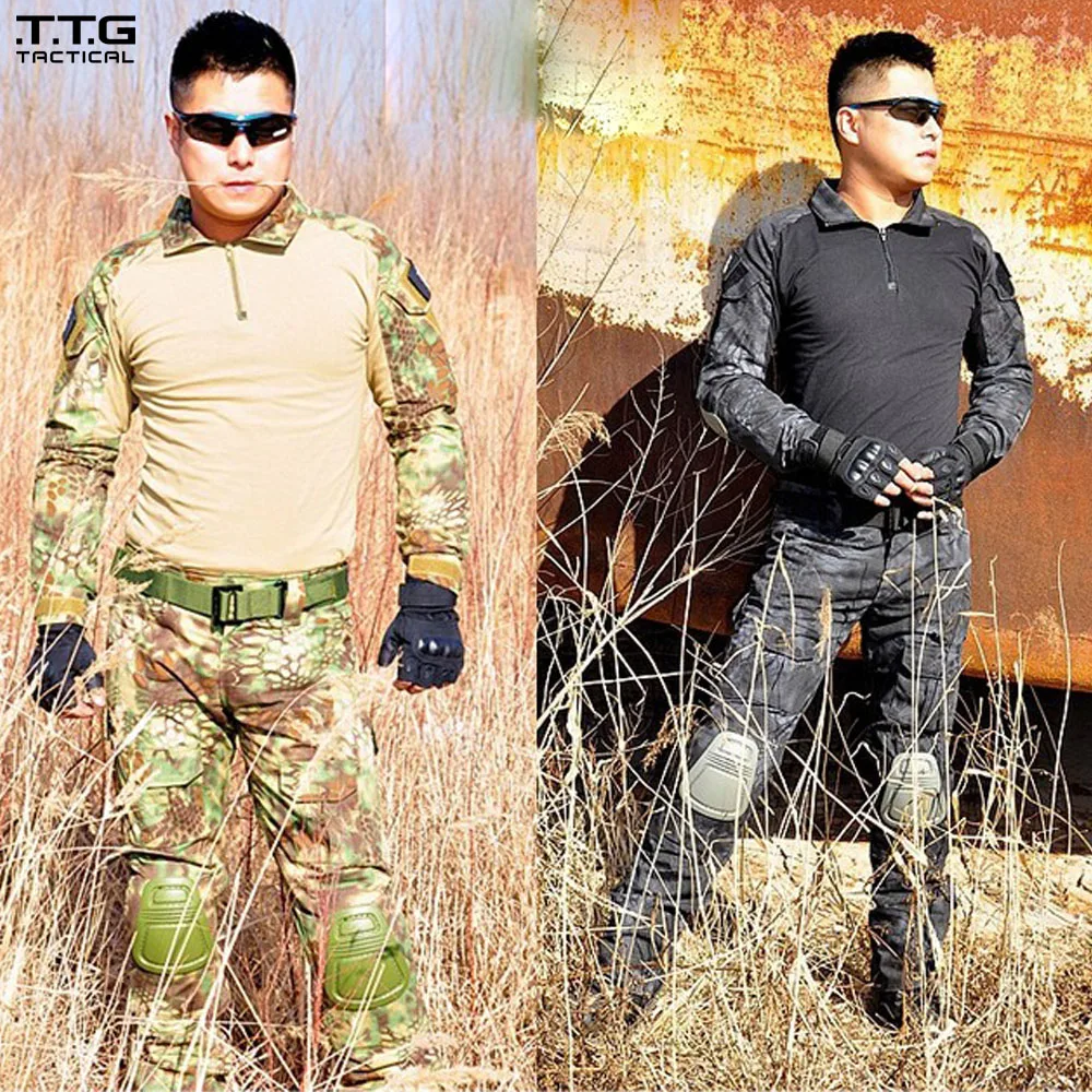 

Python lines Airsoft Army Military Uniform Tactical Navy Seal Combat Frog Suit With Knee Pads Multicam Training Camouflage Suit