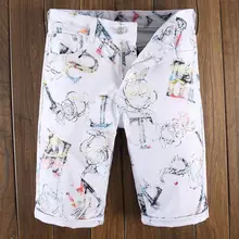 Мужские шорты с цветочным принтом, шорты с цифровой печатью, эластичные хлопковые белые летние шорты для мужчин#319