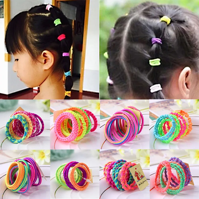 

Hot Sale 10PCS/Lot Random Color Girls Colorful Elastic Lovely Kids Children Hair Ropes Ponytail Holder Headwear